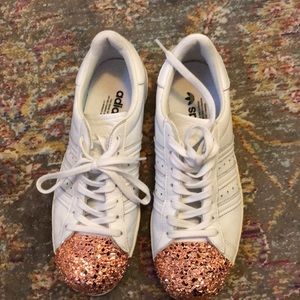 Adidas Rose Gold Toe white leather sneakers